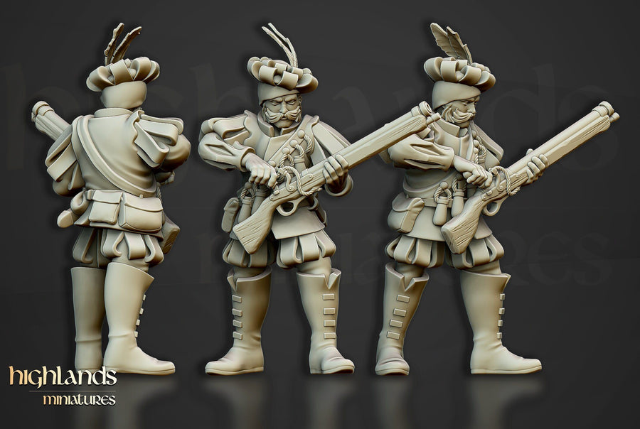 Arquebusier Unit August Release Highlands Miniatures D&D TABLETOP GAMING MINIATURES Border3d 