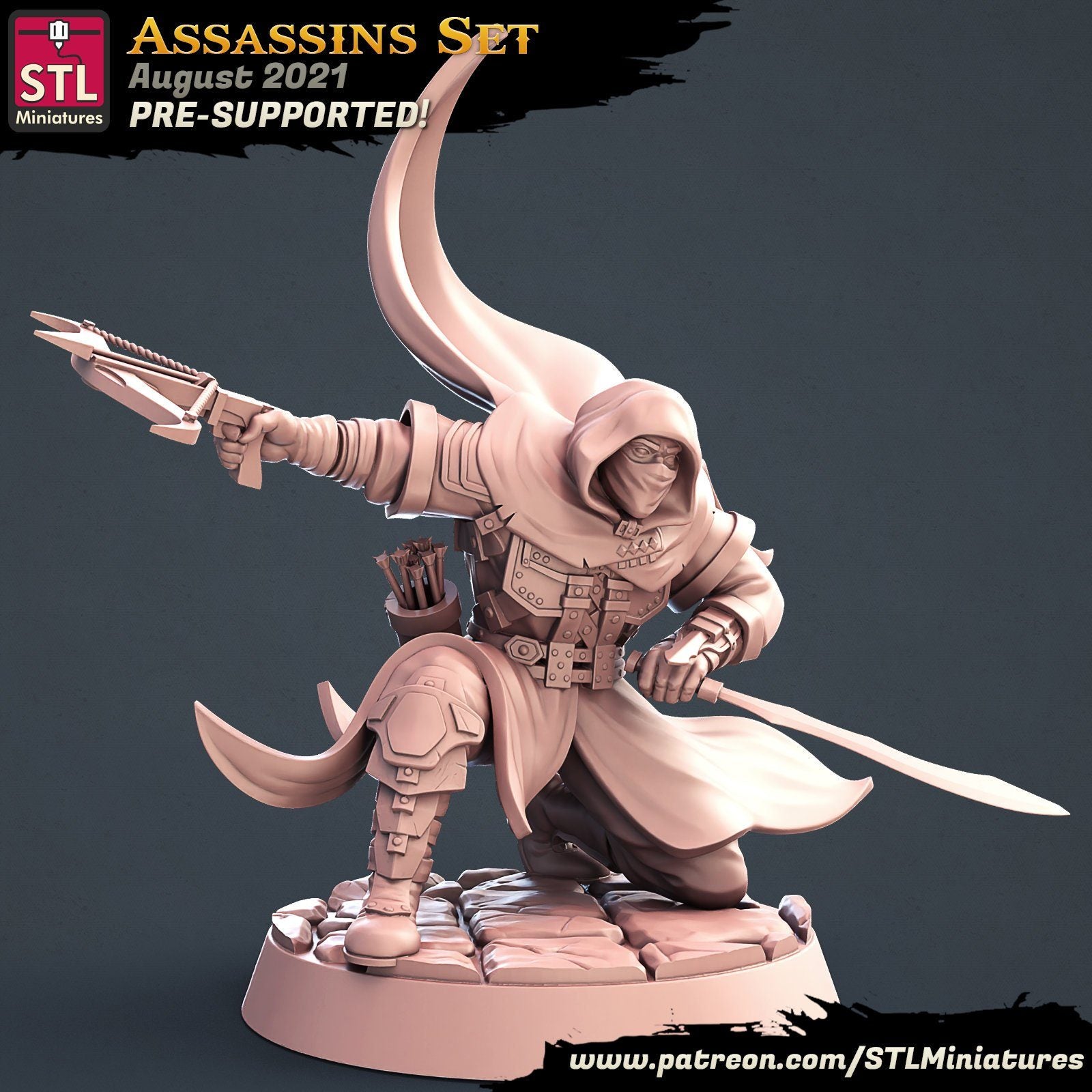 Assassin B STL Miniatures D&D TABLETOP GAMING MINIATURES Border3d 