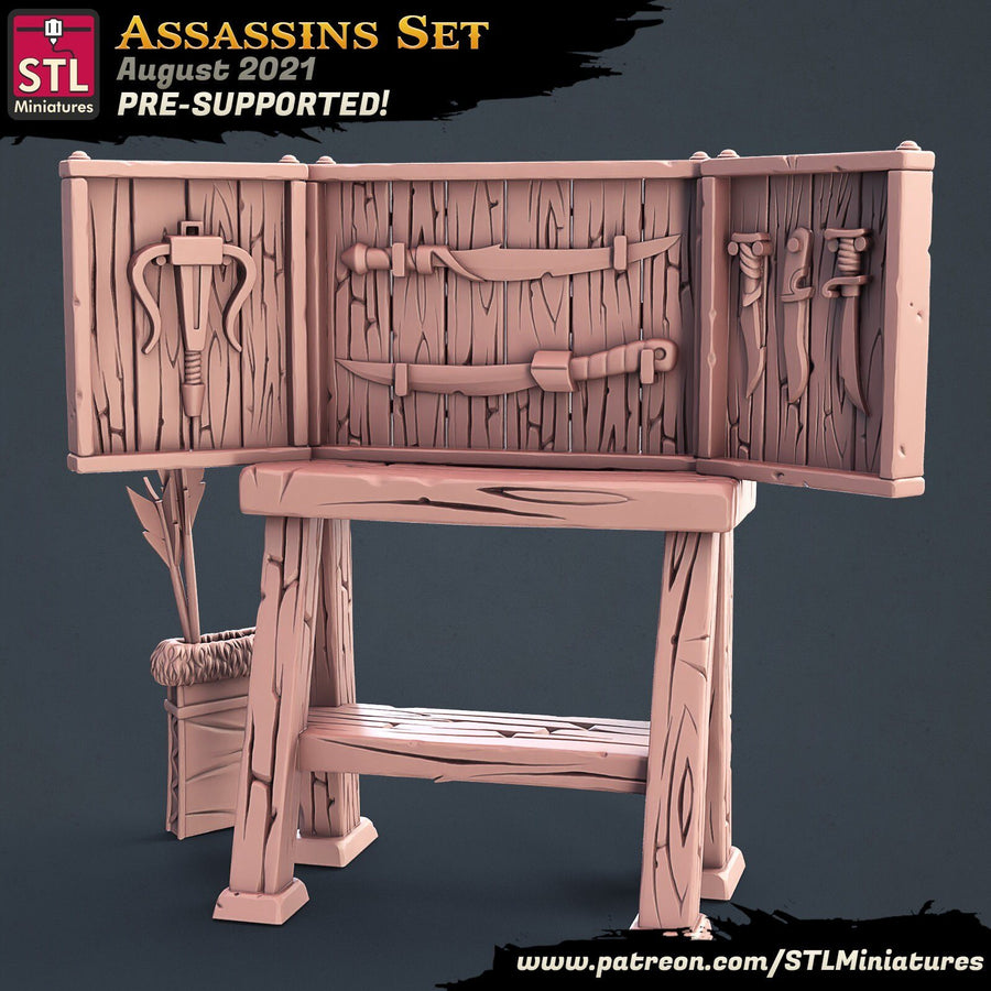 Assassins Weapon Rack STL Miniatures D&D TABLETOP GAMING MINIATURES Border3d 