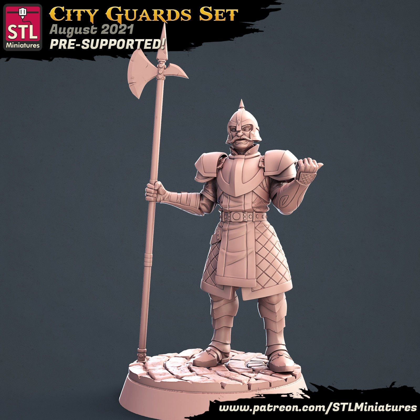 City Guard A STL Miniatures D&D TABLETOP GAMING MINIATURES Border3d 