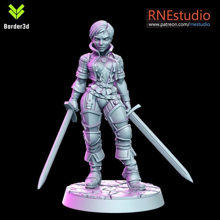 Daena - Female knight - 32mm - DnD RN Estudio D&D TABLETOP GAMING MINIATURES Border3d 