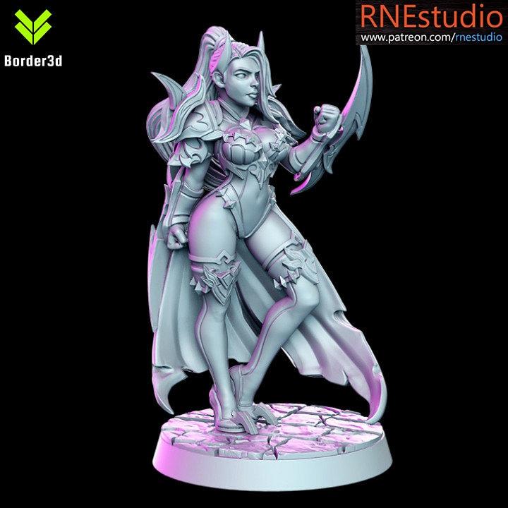 Elena- Female Assassin- 32mm - DnD RN Estudio D&D TABLETOP GAMING MINIATURES Border3d 