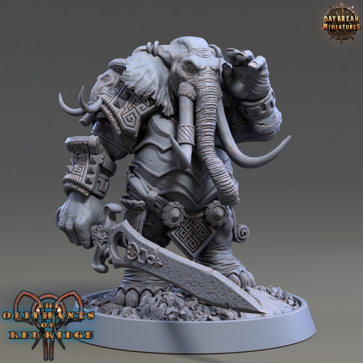 Cyrus Swordtusk | The Oliphants of Red Ridge| 3D Printed 32mm or 75mm-scale resin model by Daybreak Miniatures