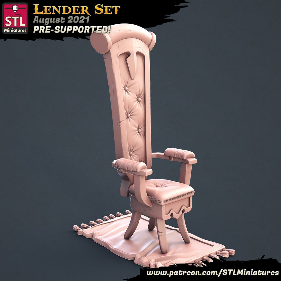 Lenders Chair STL Miniatures D&D TABLETOP GAMING MINIATURES Border3d 