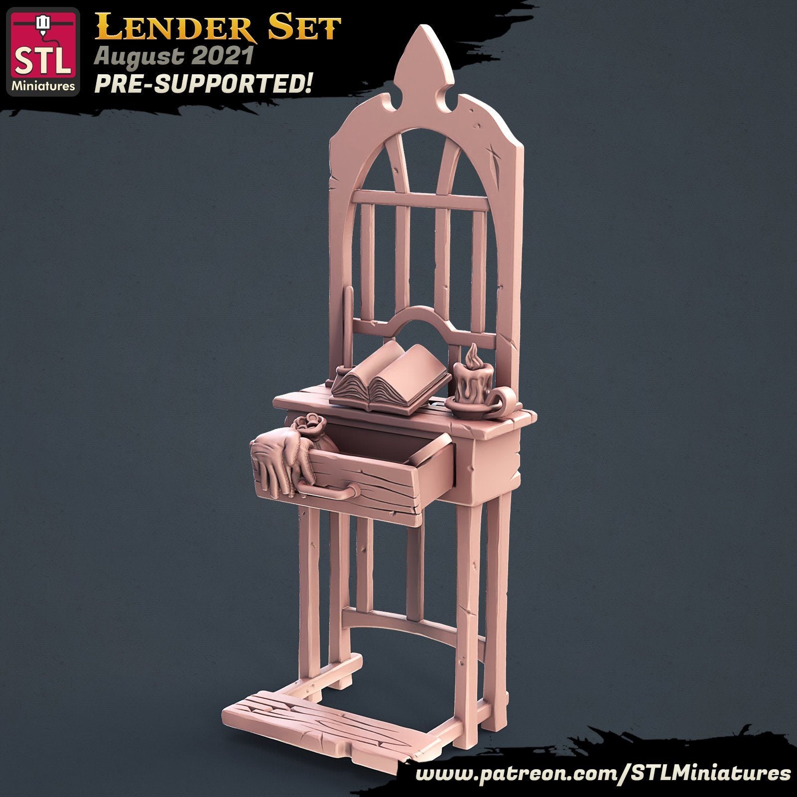 Lenders Desk B STL Miniatures D&D TABLETOP GAMING MINIATURES Border3d 