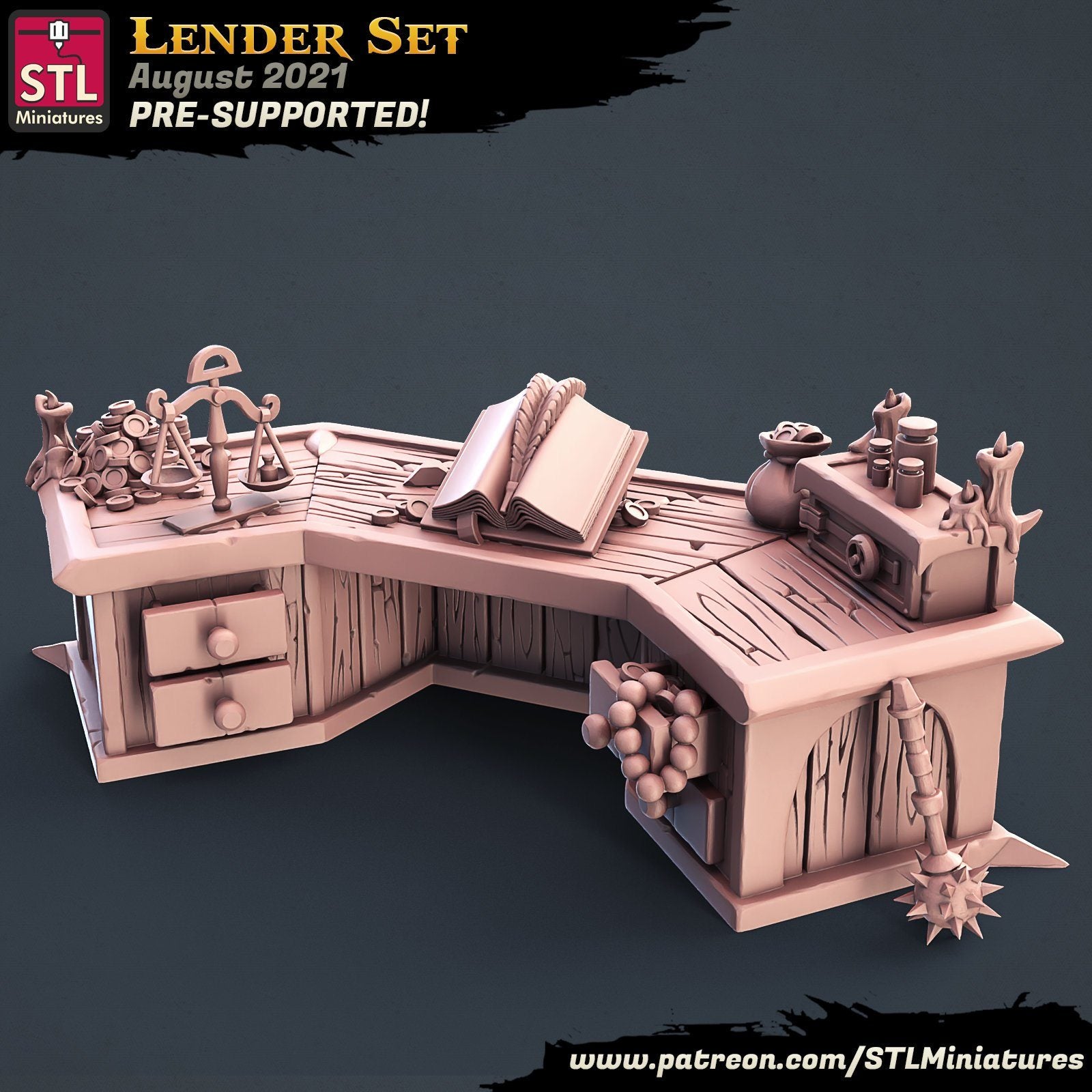 Lenders Desk STL Miniatures D&D TABLETOP GAMING MINIATURES Border3d 