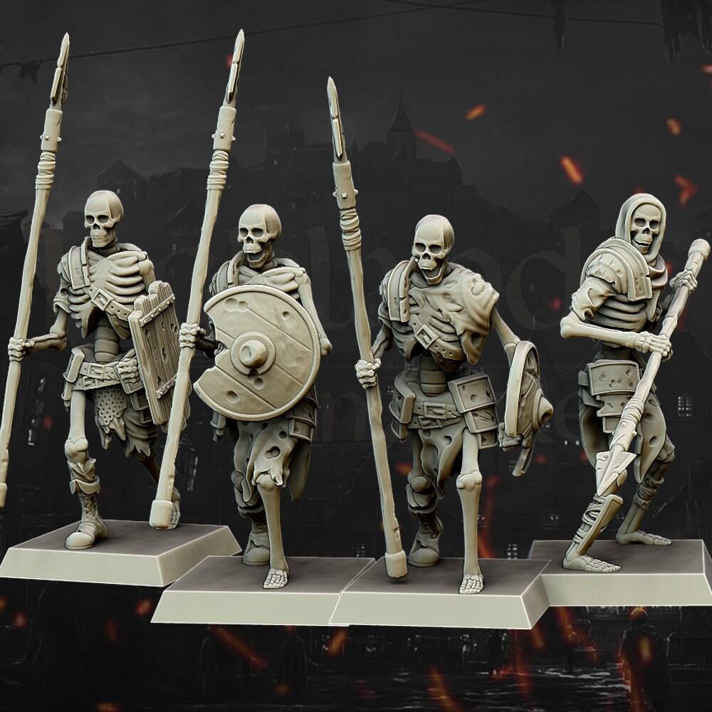 Skeleton Spearmen Command Group Highlands Miniatures- | Border3d Games Border3d Limited 