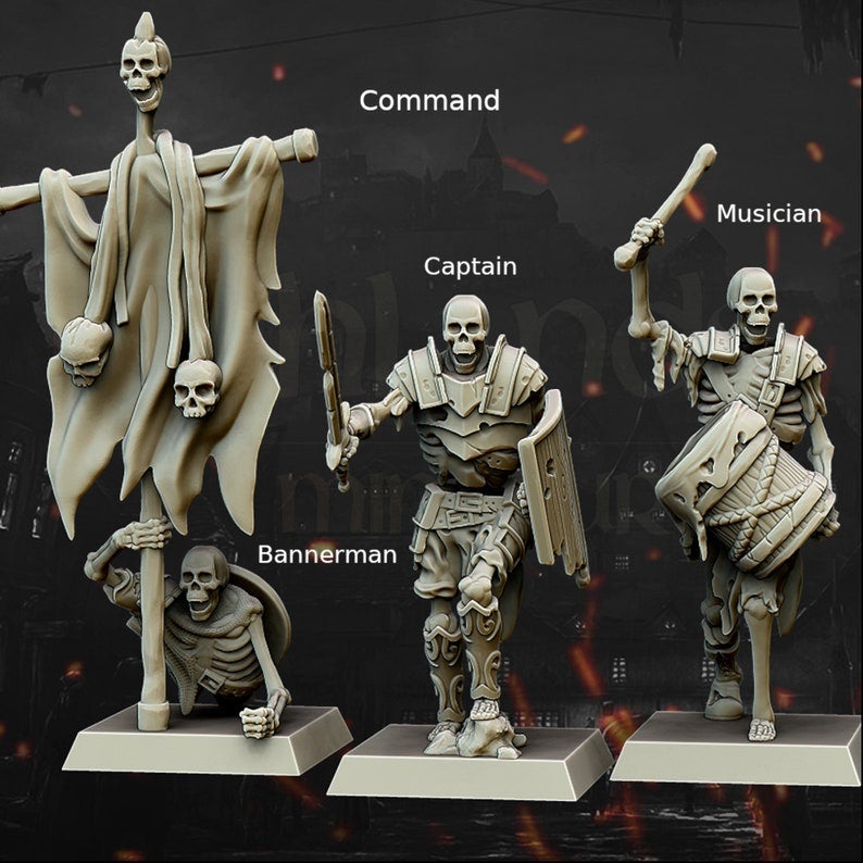Skeleton Spearmen Command Group Highlands Miniatures- | Border3d Games Border3d Limited 